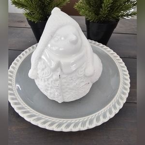 White ceramic winter bird figurine